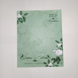 Floral Green Wedding Card with Hardbound Leaf Cover