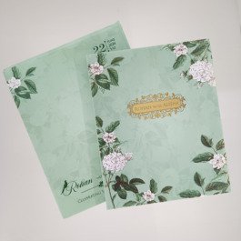 Floral Green Wedding Card with Hardbound Leaf Cover